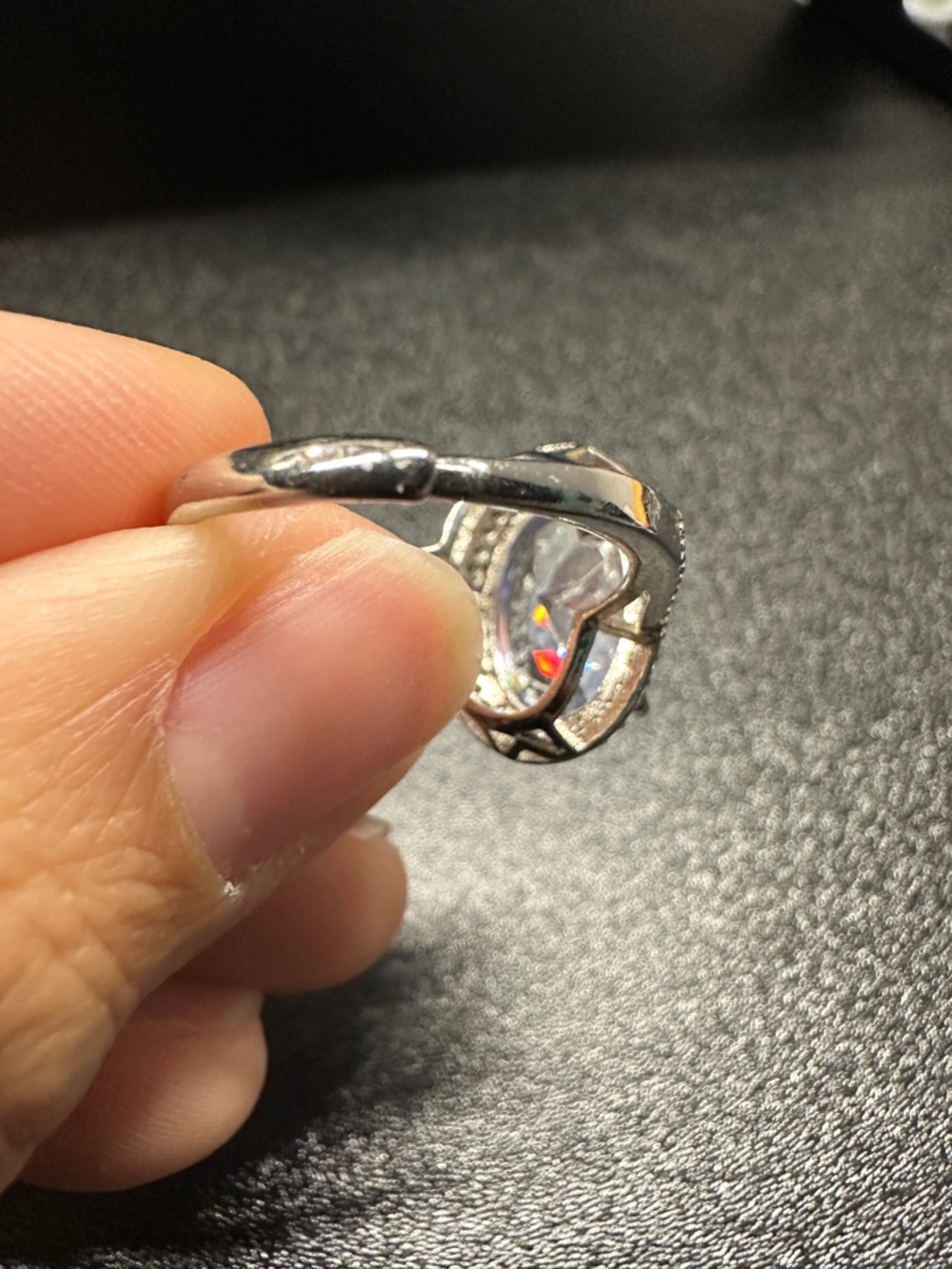 Clear Oval Halo Adjustable‎ Ring Silver Tone Statement - Picture 5 of 7